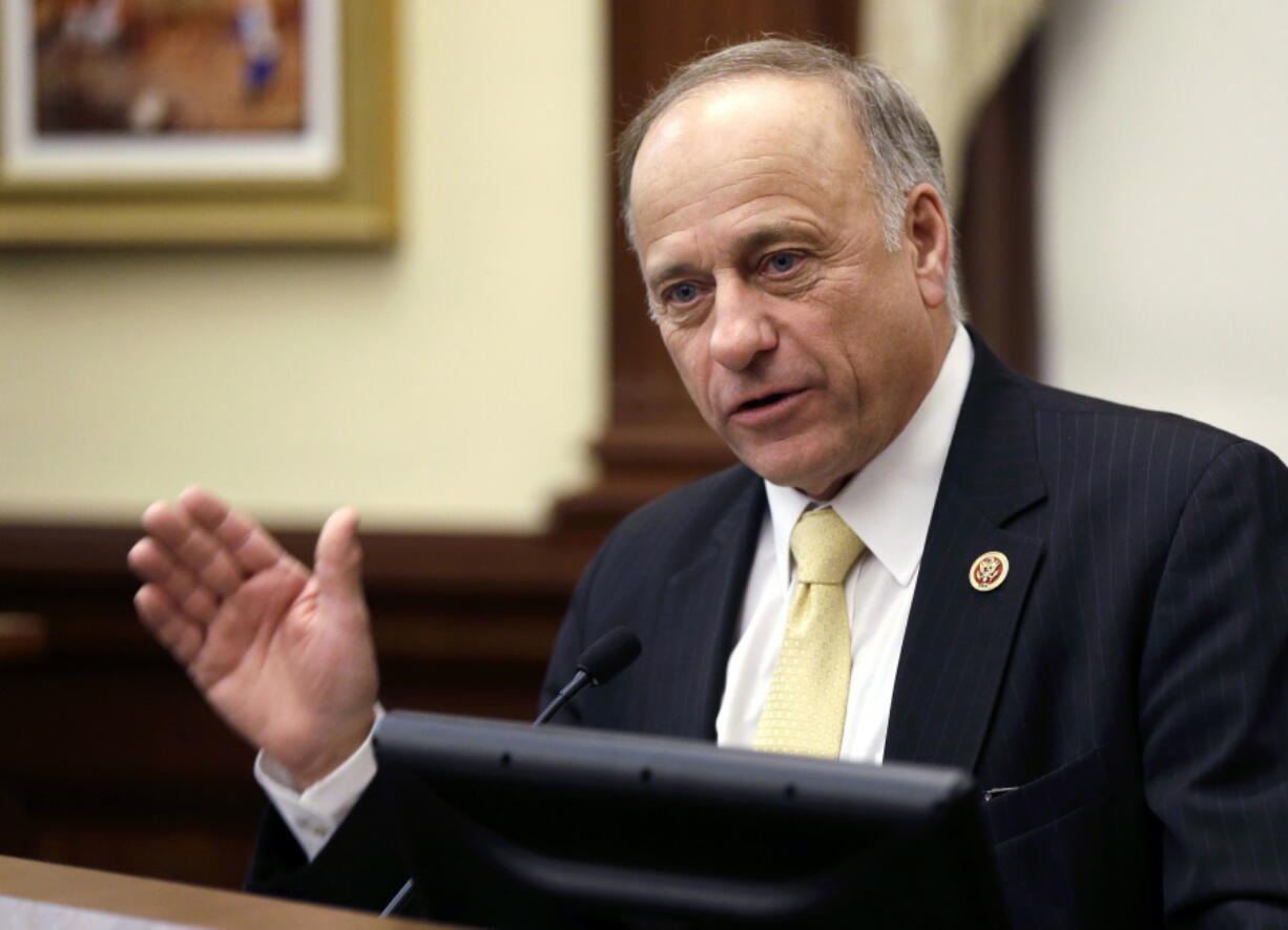 FILE - In this Jan. 23, 2014, file photo, Rep. Steve King, R-Iowa, of Iowa speaks in Des Moines. A senior member of the Congressional Black Caucus is pushing formal punishment for King over his comments about white supremacy. Illinois Democrat Bobby Rush said Monday, Jan. 14, 2019, that he will introduce a censure resolution over the Iowa Republican’s remarks to the New York Times.