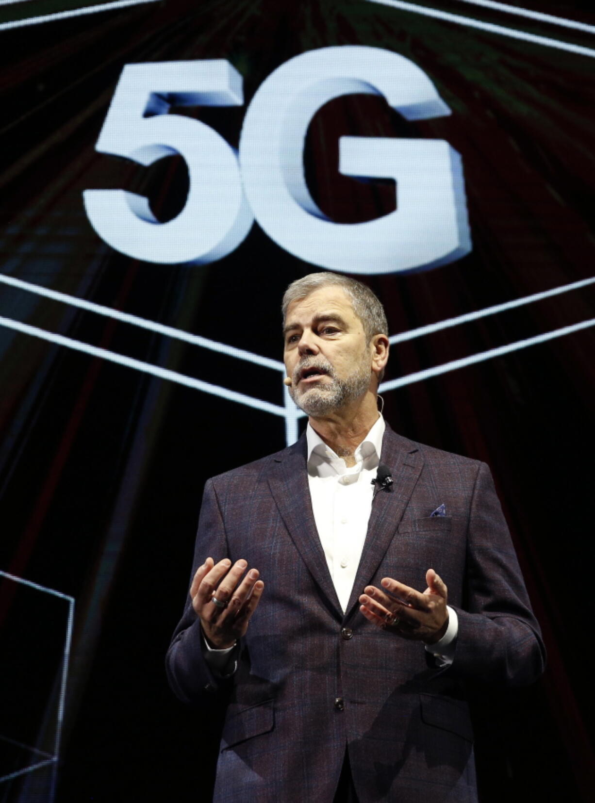 David VanderWaal, vice president of marketing for LG Electronics USA, speaks about 5G during an LG news conference at CES International, Monday, Jan. 7, 2019, in Las Vegas.