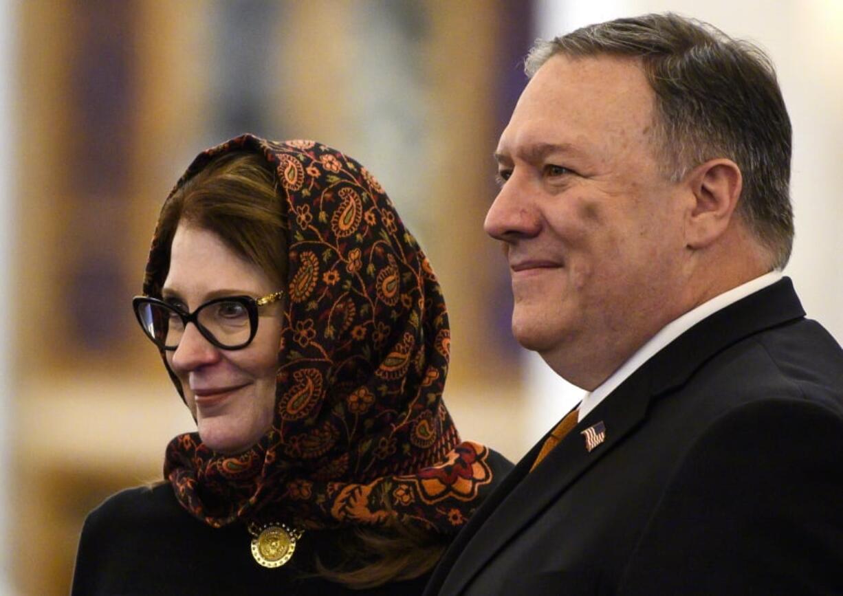 Secretary of State Mike Pompeo and his wife Susan pose for a photo as they tour the newly inaugurated Cathedral of the Nativity Christ, in Egypt’s New Administrative Capital, east of Cairo, Thursday, Jan. 10, 2019.