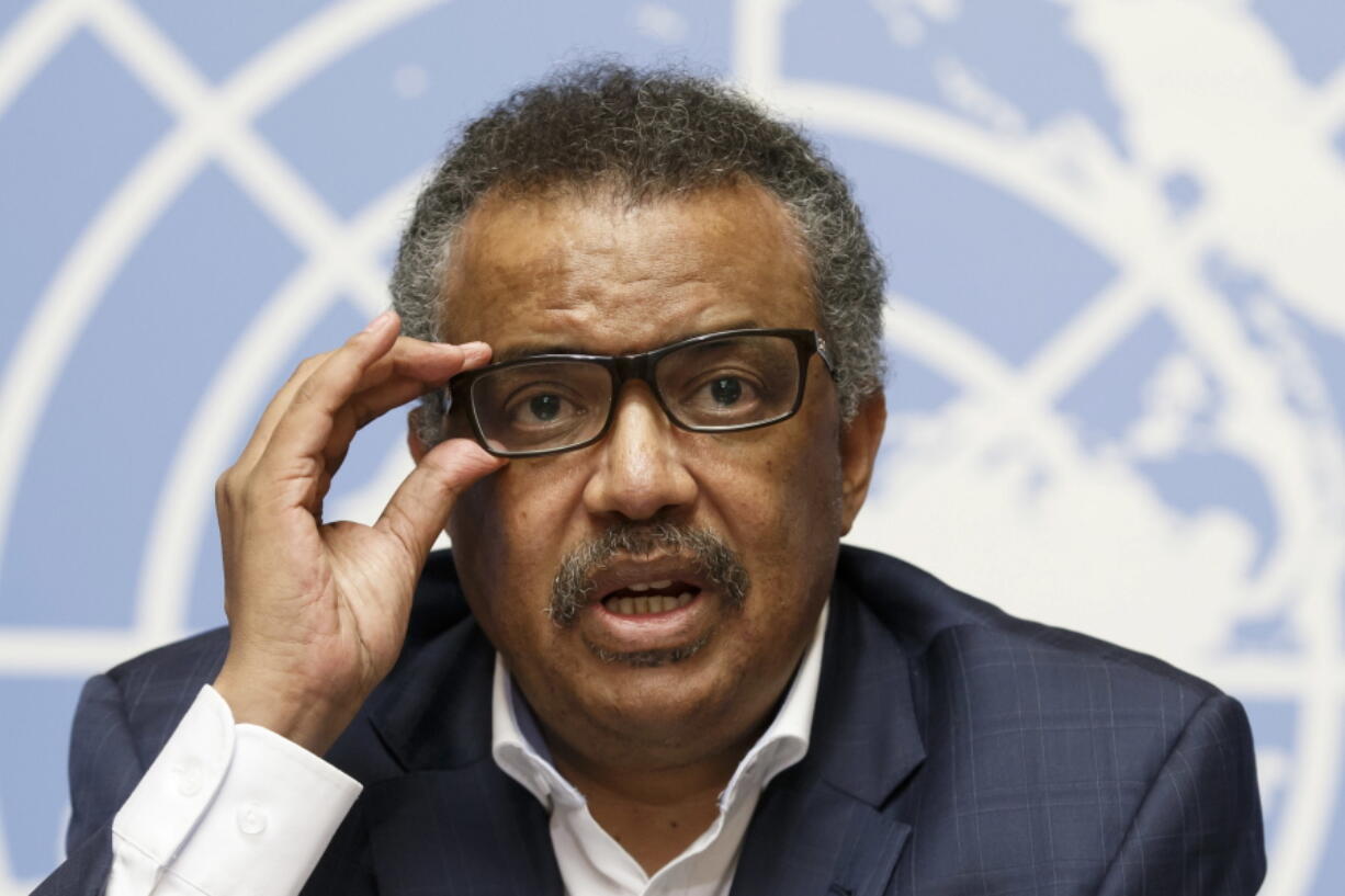 FILE - In this Tuesday Aug. 14, 2018 file photo, Tedros Adhanom Ghebreyesus, Director General of the World Health Organization (WHO), speaks during a press conference at the European headquarters of the United Nations in Geneva, Switzerland, on WHO Ebola operations in the Democratic Republic of the Congo (DRC). The World Health Organization says it is seeing increasing reports of misconduct reported by staffers within the U.N. health agency, describing the trend as “a positive thing.” WHO spokesman Tarik Jasarevic said Friday, Jan. 18, 2019 the agency has been investigating misbehavior for “years and decades,” following the publication of an Associated Press story Thursday that reported WHO’s director-general had ordered an internal probe into claims the agency is rife with racism, sexism and corruption.