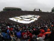 A general view of Notre Dame Stadium is seen in the second period of the NHL Winter Classic hockey game between the Boston Bruins and the Chicago Blackhawks, Tuesday, Jan. 1, 2019, in South Bend, Ind. (AP Photo/Nam Y.