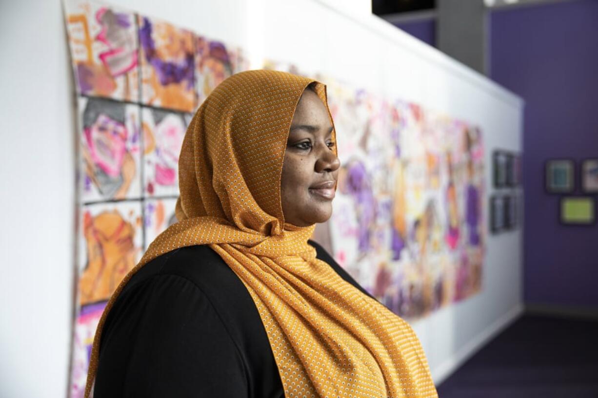 Salima Suswell, head of the advisory committee for the new exhibit at the Please Touch Museum, “America to Zanzibar: Muslim Cultures Near and Far,” pauses inside the prayer room.