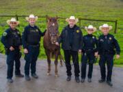 Deacon, a quarter horse that spent 19 years with the East Bay Regional District’s Mounted Unit, is headed for a life of leisure at a horse retirement ranch in Davis.