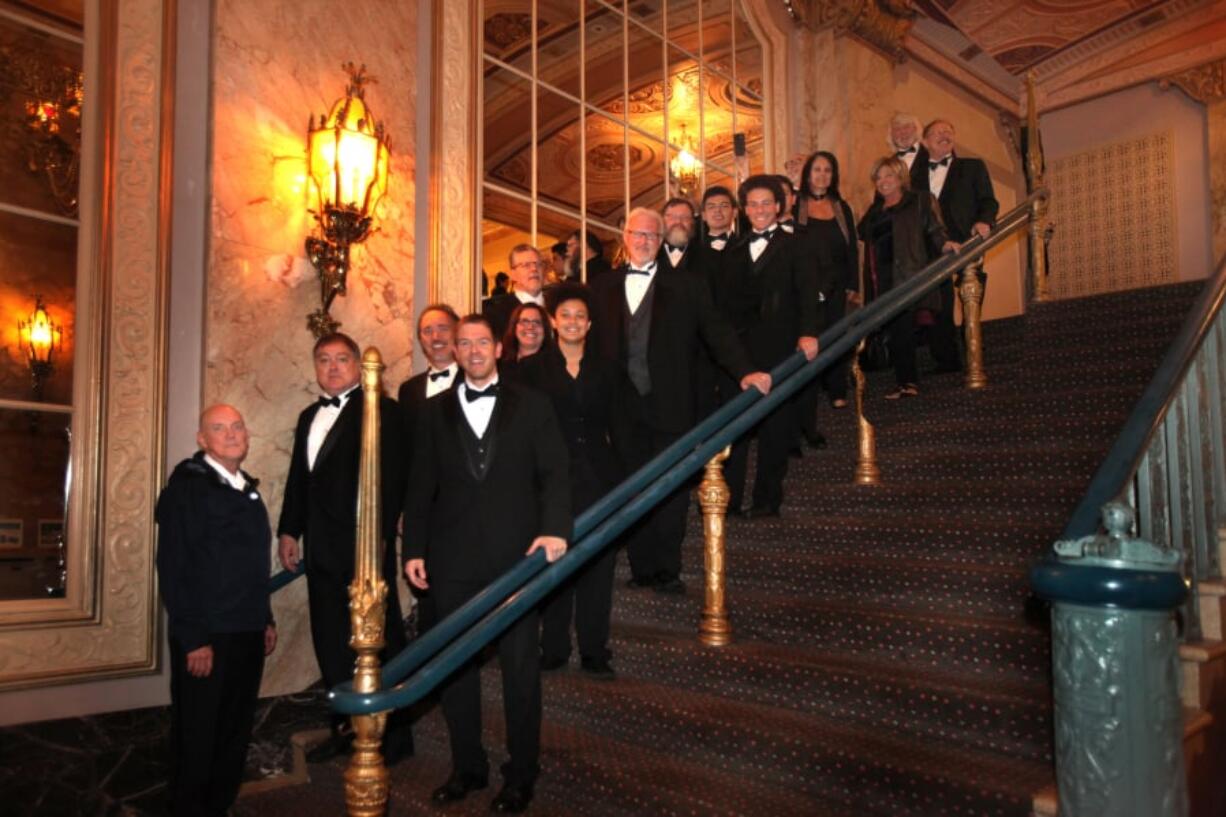 VanPort Jazz heading down the grand staircase at Portland’s Arlene Schnitzer Concert Hall. That’s bandleader Cary Pederson at front, hand on railing.