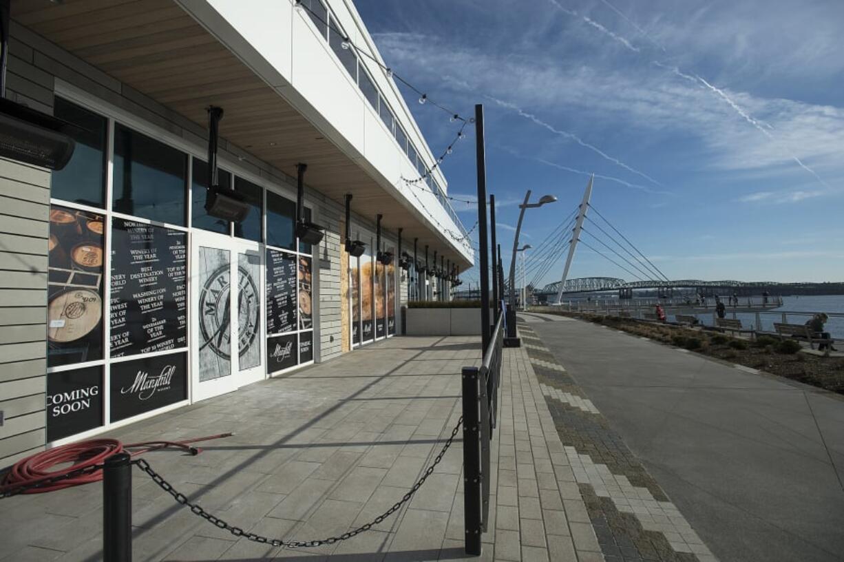 Interior construction has begun at the site of the Maryhill Winery tasting room at The Waterfront Vancouver. The outdoor seating area overlooks the Columbia River and will be divided into two sections with connections to the main tasting room and the VIP section.