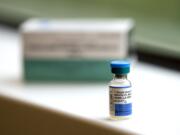 A vial of the measles vaccine is displayed at the Kaiser Permanente Cascade Park office Monday morning, Feb. 4, 2019.