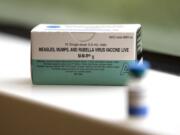 A box containing the measles vaccine is displayed at the Kaiser Permanente Cascade Park office Monday morning, Feb. 4, 2019.