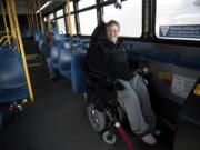 Kristine Graham, a volunteer travel trainer for C-Tran, said she rides public transit seven days a week, and drivers often have to ask riders to move out of the disabled seating for her. “Most people are pretty chill about it, and very receptive.