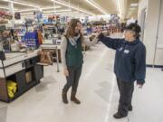 Olivia VanNatta, employment consultant with Trillium Employment Services, says goodbye to Tammi Graves at the Salmon Creek Albertsons on Feb. 15. VanNatta checks in with Graves on a weekly basis to ensure her success at the job. In April Graves will celebrate 20 years of working at Albertsons.