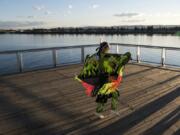 Alisha Jucevic/The Columbian “When we dance, we’re praying.” Kat McAllister of Vancouver, 18, dons modern regalia made by her sister and mother, and dances a butterfly dance at Vancouver’s new Grant Street Pier. Kat will be Lead Lady Dancer at Saturday’s Lead Lady Dancer at the Annual Traditional Native American Pow Wow at Heritage High School.