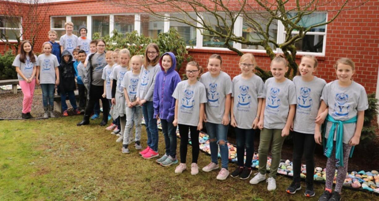 Yacolt: The fourth-graders picked as student leaders for Yacolt Primary School’s kindness rocks project, which saw students paint positive messages on rocks to be placed in the new courtyard.