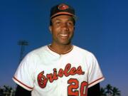 Baltimore Orioles outfielder Frank Robinson in 1967. The Hall of Famer, the first black manager in Major League Baseball and the only player to win the MVP award in both leagues, has died. He was 83. Robinson had been in hospice care at his home in Bel Air. MLB confirmed his death Thursday, Feb. 7, 2019.