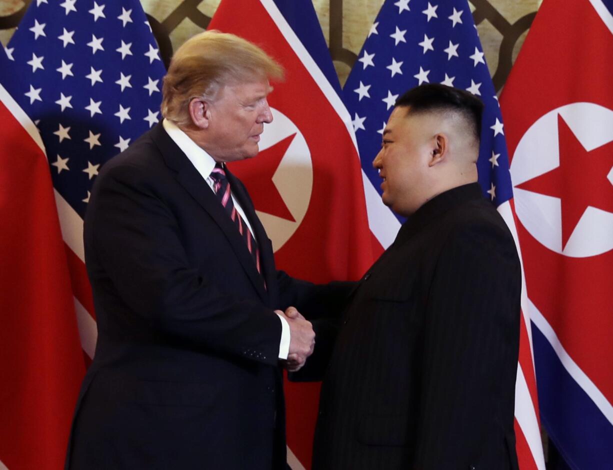 President Donald Trump meets North Korean leader Kim Jong Un, Wednesday, Feb. 27, 2019, in Hanoi.