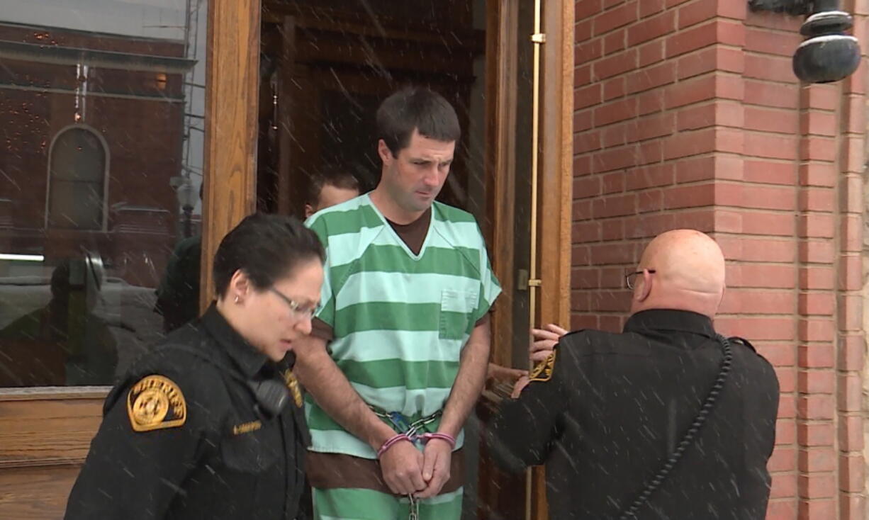 FILE - In this Dec. 31, 2018 file photo, Patrick Frazee leaves the Teller County District Court in Cripple Creek, Colo. Frazee, charged with murder and solicitation to commit murder in the death of his missing fiancee, Kelsey Berreth, is scheduled to appear in court, Tuesday, Feb. 19, 2019. Frazee, who has not entered a plea, has been jailed since his arrest.