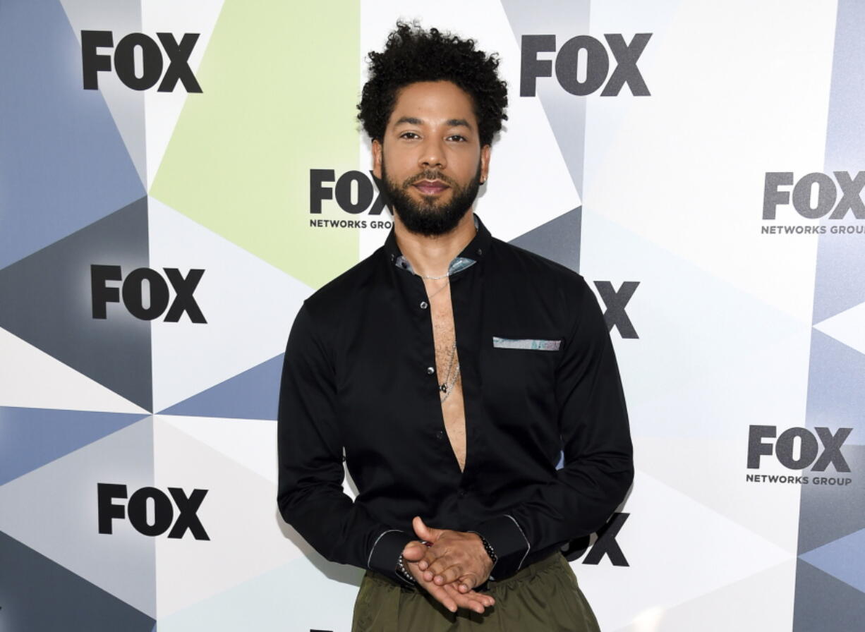 FILE - In this Monday, May 14, 2018 file photo, actor and singer Jussie Smollett attends the Fox Networks Group 2018 programming presentation after party at Wollman Rink in Central Park in New York. Smollett, who is black and gay, has said he was attacked by two masked men shouting racial and anti-gay slurs early Jan. 29, 2019. Chicago police said on Saturday, Feb. 16, “the trajectory of the investigation” into the reported attack on Smollett has shifted and they want to conduct another interview with the “Empire” actor.