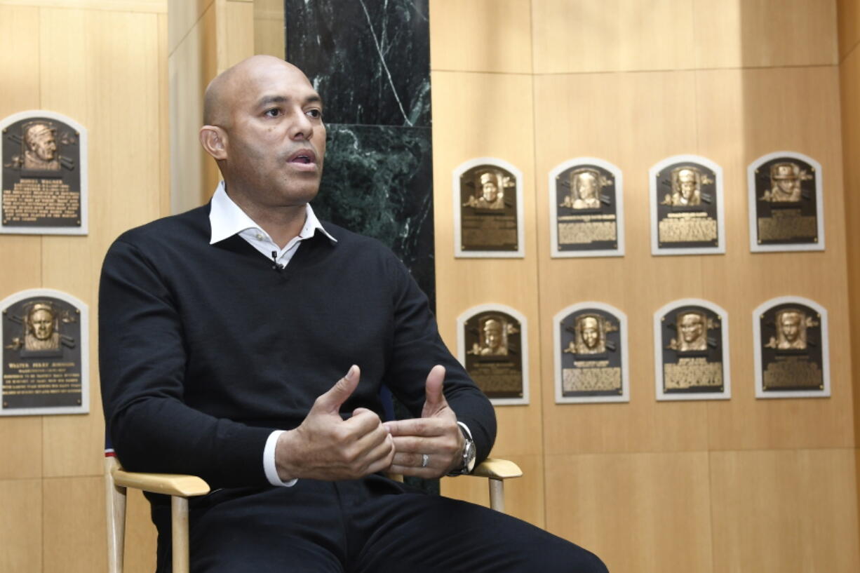 Baseball Hall of Fame inductee Mariano Rivera speaks to reporters after his orientation tour of the National Baseball Hall of Fame and Museum on Friday at Cooperstown, N.Y. The former New York Yankees closer will be inducted on July 21.