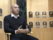 Baseball Hall of Fame inductee Mariano Rivera speaks to reporters after his orientation tour of the National Baseball Hall of Fame and Museum on Friday at Cooperstown, N.Y. The former New York Yankees closer will be inducted on July 21.