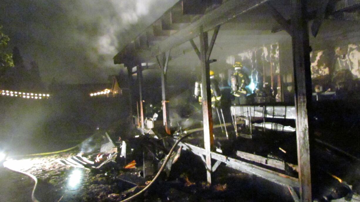 Vancouver firefighters were called about 8:30 p.m. Friday to a house fire at 2310 E. 26th St., in the Rose Village neighborhood. Combustibles by a wood-burning stove on a covered deck ignited the blaze, according to the Vancouver Fire Marshal's Office.