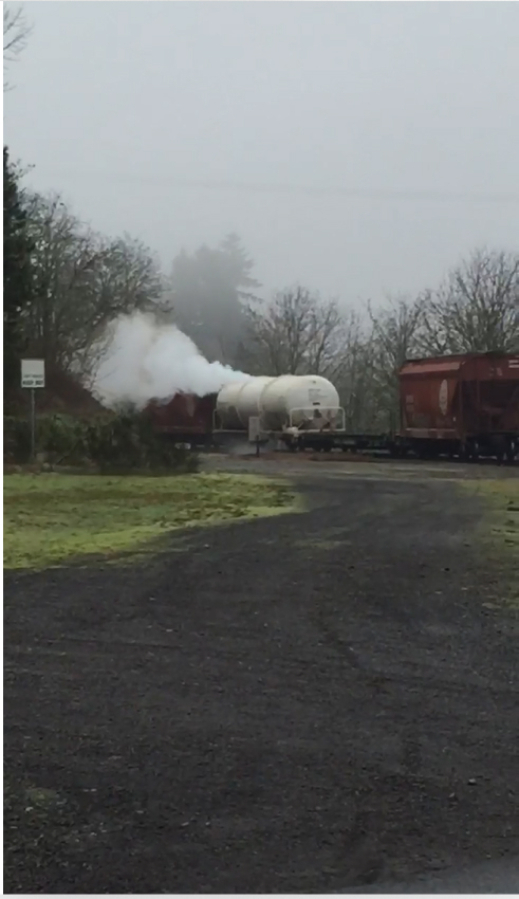 Clark County Fire District 6 crews respond to a BNSF railcar venting argon as it sits on the line running adjacent to Lakeshore Avenue.