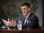 Seattle Mariners General Manager Jerry Dipoto answers questions during a press conference in Seattle. Major League Baseball’s independent investigation found no credible evidence to support claims of disparaging comments and discriminatory treatment by members of the Seattle Mariners front office. MLB said in a statement Wednesday, Feb. 6, 2019, that the investigation found the Mariners did not violate baseball’s “workplace code of conduct, or applicable anti-discrimination law,” in the treatment of Lorena Martin or in her termination by the club.