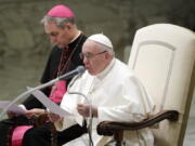 Pope Francis delivers his message in the Paul VI hall on the occasion of his weekly general audience at the Vatican, Wednesday, Feb. 6, 2019.