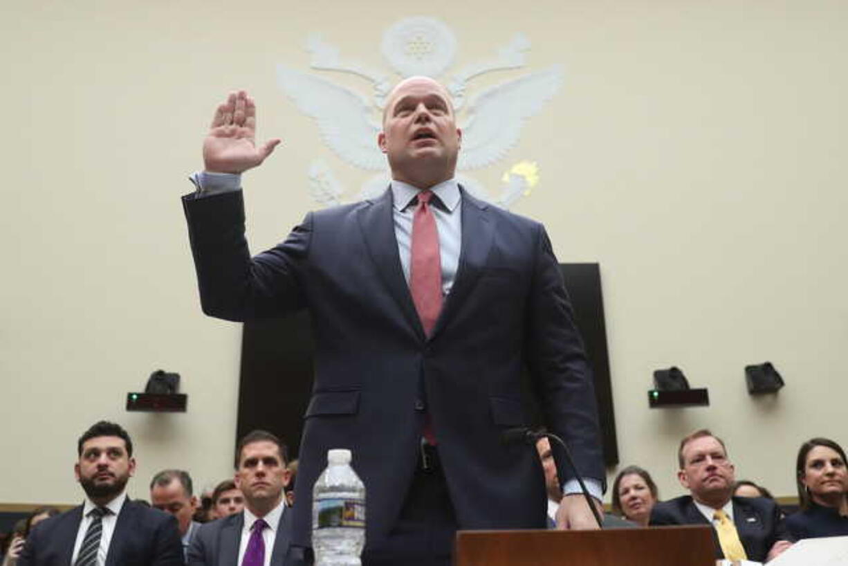 Acting Attorney General Matthew Whitaker is sworn in before the House Judiciary Committee on Capitol Hill, Friday, Feb. 8, 2019 in Washington.