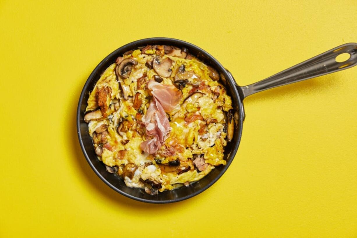 Eggs Scrambled With Mushrooms and Jamon (Tom McCorkle for The Washington Post)