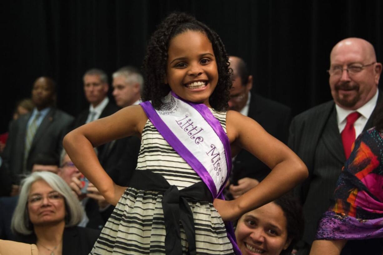 “Little Miss Flint” Mari Copeny, 8, poses during an event on May 4, 2016, at Northwestern High School in Flint, Mich.