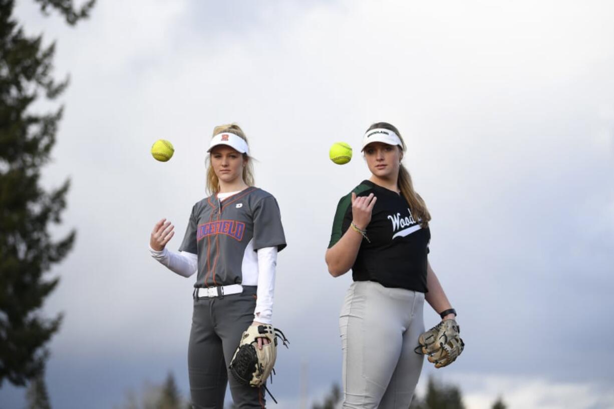 Ridgefield senior Kaia Oliver, left, and Woodland senior Olivia Grey, right, are pictured at Ridgefield High School on Tuesday, March 12, 2019.