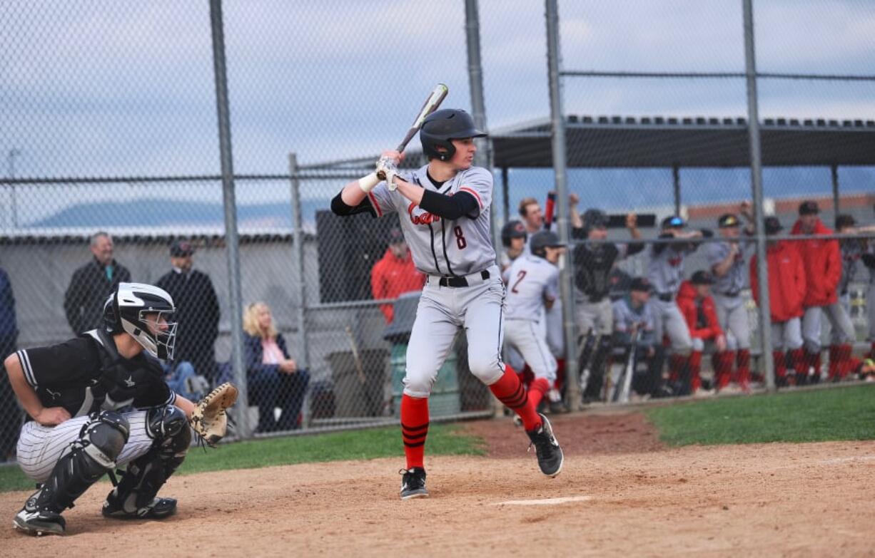 Camas sophomore Jake Blair readies for a pitch during a 10-4 win over Union on Thursday at Union High School.