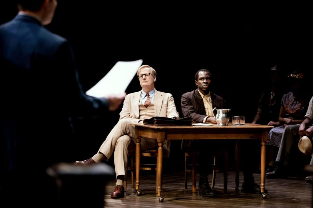 Jeff Daniels, left, and Gbenga Akinnagbe in “To Kill a Mockingbird” on Broadway.