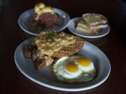 Chicken fried steak is served with corned beef and eggs and toast at Shanahan’s Irish Pub.