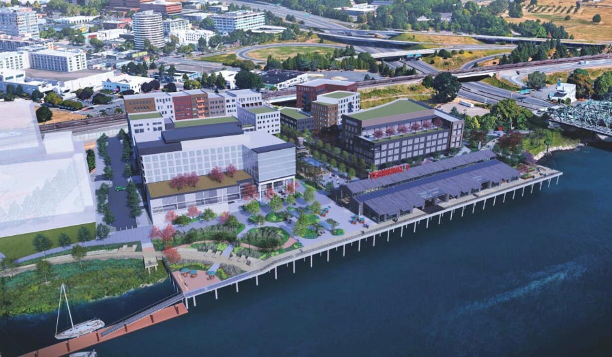 A concept rendering shows the port’s vision for the redeveloped Terminal 1. The port is requesting developer proposals for the mixed-use buildings on the two northern blocks next to the railroad tracks.