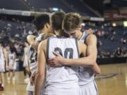 Union reacts to the end of their season following a loss to Puyallup during the 4A Hardwood Classic at the Tacoma Dome on Friday March 1, 2019.