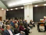 Clark County Council Chair Eileen Quiring speaks during the State of the County 2019 at the Clark County Public Service Center in downtown Vancouver.