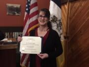 Battle Ground: Chief Umtuch Middle School history teacher Beth Doughty was presented with the History Teacher of the Year award courtesy of the Fort Vancouver chapter of Sons of the American Revolution.