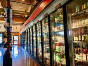 The wall of mead, beer, cider, wine and sake at Ben’s Bottle Shop.