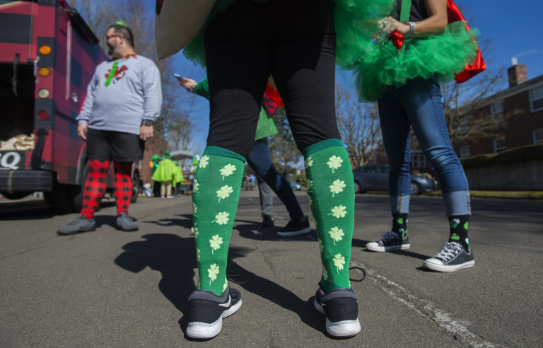 Festive shamrock socks add a little Irish flavor to the annual Paddy Hough Parade on Friday afternoon, March 15, 2019.