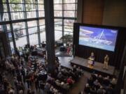 Vancouver Mayor Anne McEnerny-Ogle begins her 2019 State of the City address at City Hall on Thursday evening. Her speech focused primarily on economic development and housing.