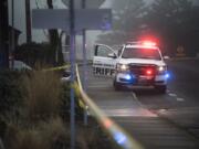 A Clark County sheriff’s cruiser is seen at Pacific 63 Center following a fatal shooting in December in Hazel Dell.