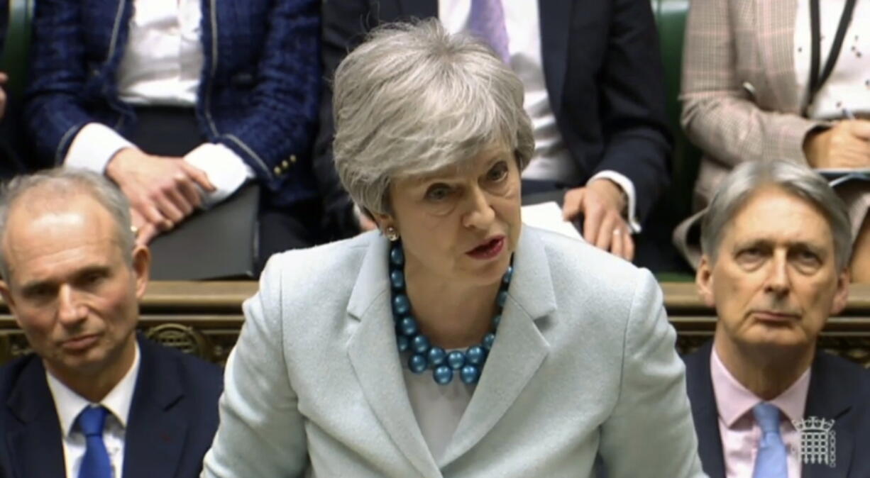 Britain’s Prime Minister Theresa May makes a statement on Brexit to lawmakers in the House of Commons, London, Monday March 25, 2019.