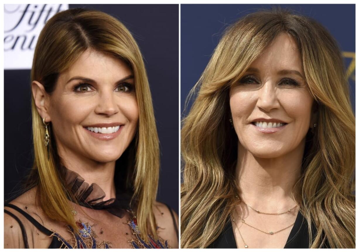 This combination photo shows actress Lori Loughlin at the Women’s Cancer Research Fund’s An Unforgettable Evening event in Beverly Hills, Calif., on Feb. 27, 2018, left, and actress Felicity Huffman at the 70th Primetime Emmy Awards in Los Angeles on Sept. 17, 2018. Loughlin and Huffman are among at least 40 people indicted in a sweeping college admissions bribery scandal. Both were charged with conspiracy to commit mail fraud and wire fraud in indictments unsealed Tuesday in federal court in Boston.