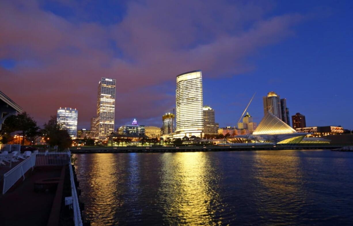 In this Oct. 31, 2017 photo, the downtown skyline over looks Lake Michigan in Milwaukee. The Democratic National Committee has selected Milwaukee to host the 2020 national convention.