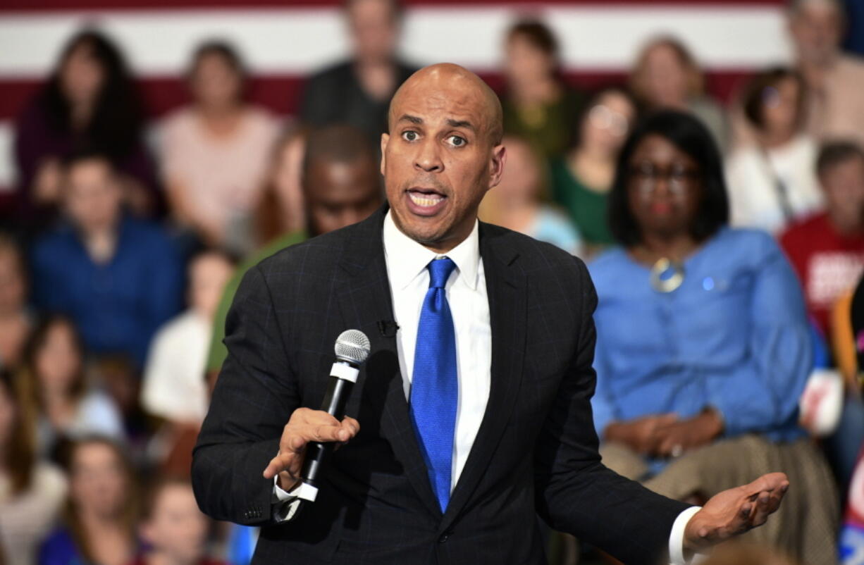 Democratic presidential candidate Sen. Cory Booker speaks at a town hall Saturday in Charleston, S.C.