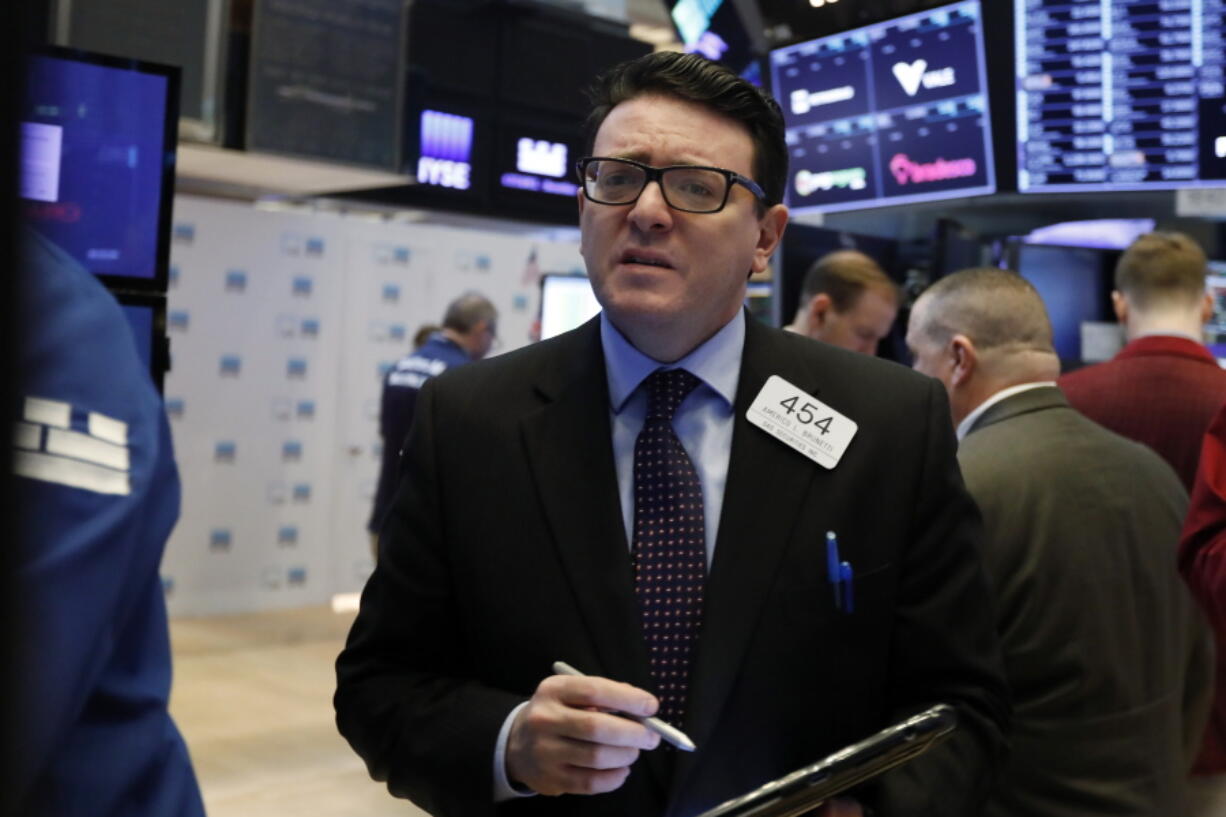 Trader Americo Brunetti works on the floor of the New York Stock Exchange, Thursday, March 7, 2019. U.S. stocks moved lower in morning trading, led by banks and technology companies, putting the market on track for its first losing week since January.