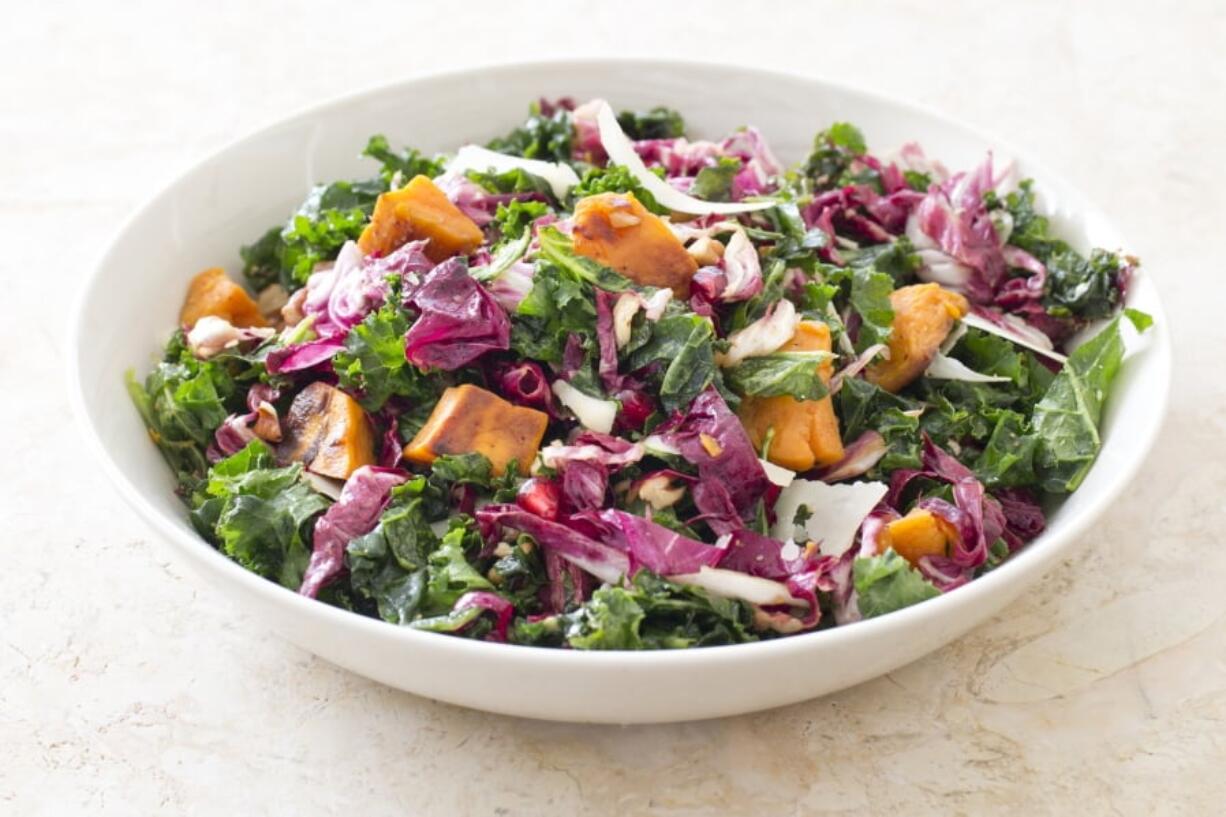 Kale Salad With Sweet Potatoes (Carl Tremblay/America’s Test Kitchen via AP)