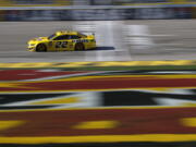 Joey Logano drives during a NASCAR Cup Series auto race at Las Vegas Motor Speedway, Sunday, March 3, 2019, in Las Vegas.