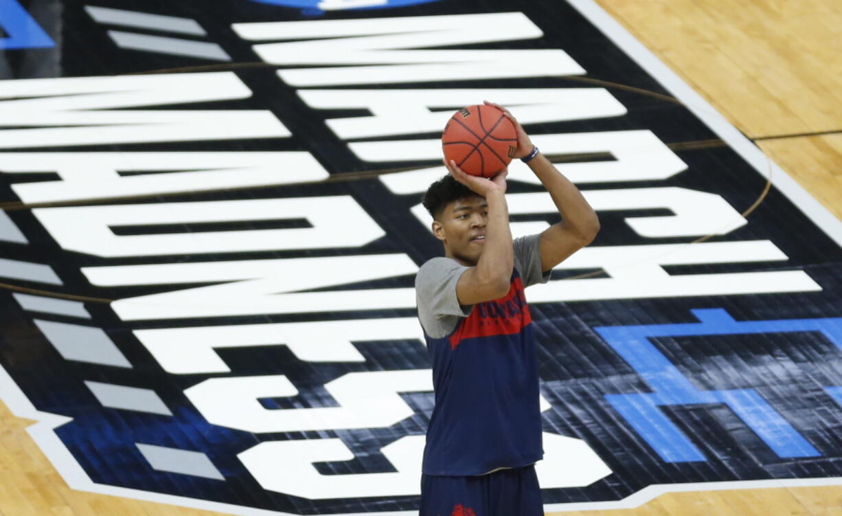 Gonzaga’s Rui Hachimura shoots during practice for the NCAA men’s college basketball tournament Wednesday, March 20, 2019, in Salt Lake City. Gonzaga plays Fairleigh Dickinson on Thursday.