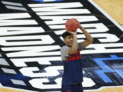 Gonzaga’s Rui Hachimura shoots during practice for the NCAA men’s college basketball tournament Wednesday, March 20, 2019, in Salt Lake City. Gonzaga plays Fairleigh Dickinson on Thursday.