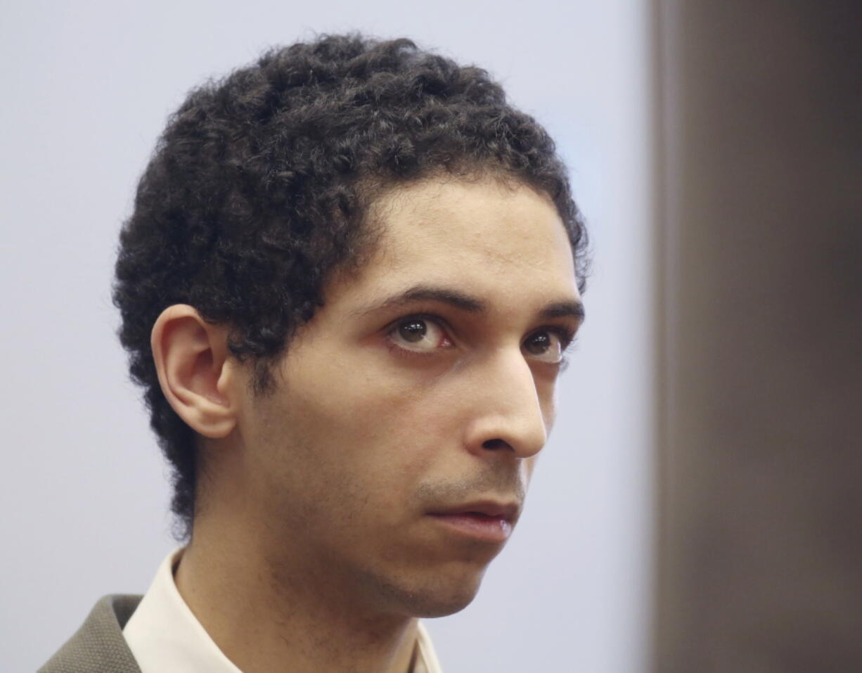 Tyler Barriss, of California, appears for a preliminary hearing in Wichita, Kan. Barriss, who pleaded guilty to 51 charges related to fake emergency calls and threats will be sentenced in federal court in Wichita, Friday, March 29, 2019, and could face decades in prison. His case drew national attention to the practice of “swatting,” a form of retaliation in which gamers get police to go to an online opponent’s address. One hoax emergency call by Barris led police to fatally shoot a Kansas man.